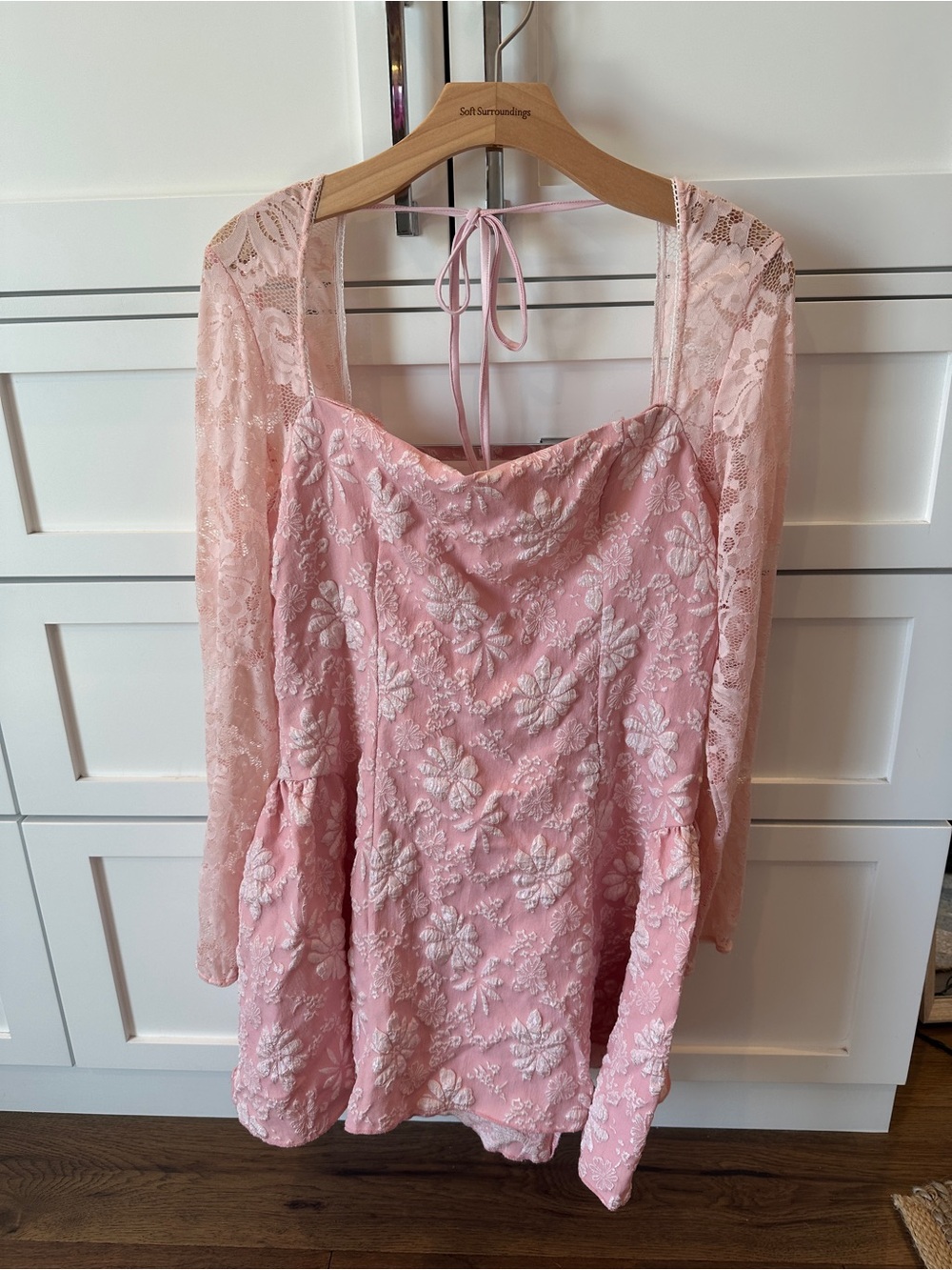 SHEIN Pink Lace Embroidered Mini Dress